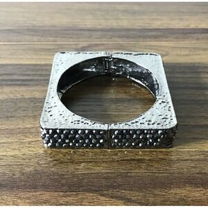 Square Modernist Rhinestone metal Bracelet dark black hinge fashion